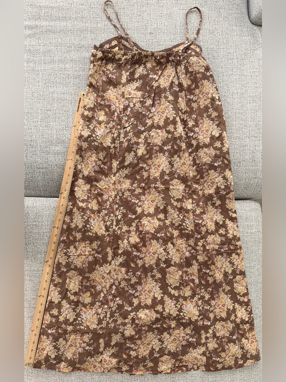 Lucky Brand Brown Floral Lace Trimmed Slip Midi Dress with Cream Print - Picture 10 of 16